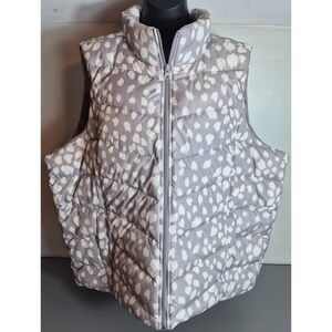 Land's End Womens Plus Size Puffer Vest 3X Gray White 80/20 Down / Feathers
